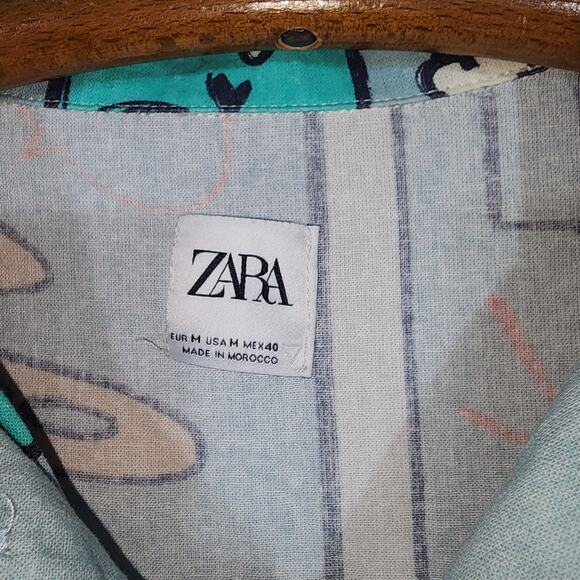 ZARA Mens sz M Multicolor Comic Printed Short Sleeve Button-Up Shirt - Picture 4 of 5